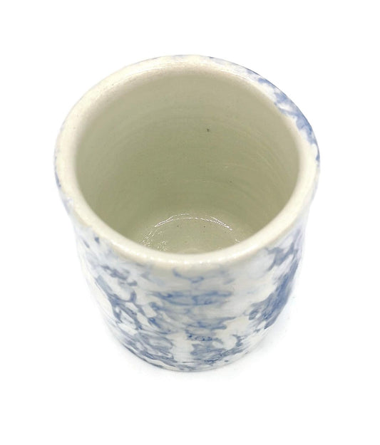 Ceramic Cup no Handle Mug Handmade Pottery, White and Blue for Coffee